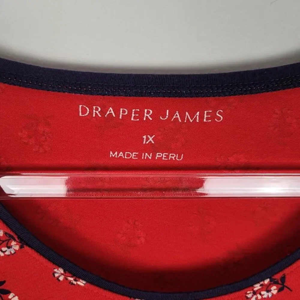 Draper James Size 1X Floral Long Sleeve Shirt Cotton Modal Stretch Red Navy - Picture 11 of 11